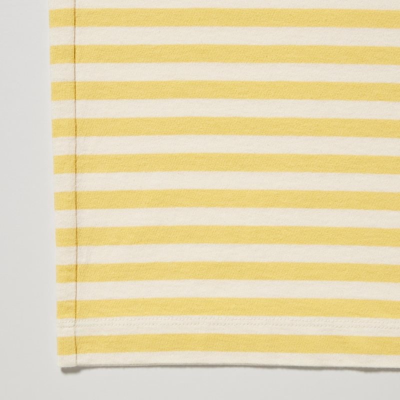 Yellow Uniqlo Oversized Striped Half-sleeve Men T Shirts | 8319381