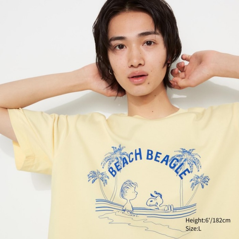 Yellow Uniqlo Peanuts Hawaii UT Short Sleeve Women T Shirts | 2114148