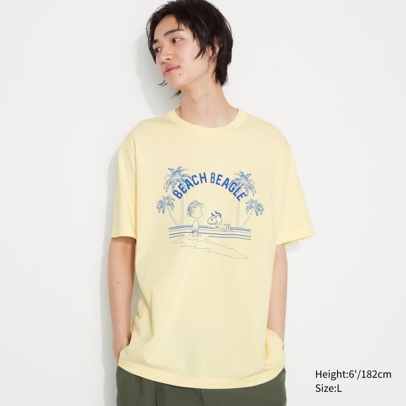 Yellow Uniqlo Peanuts Hawaii Ut Short Sleeve Graphic Men T Shirts | 7041323