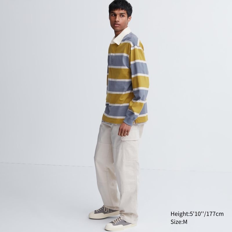Yellow Uniqlo Rugger Long-sleeve Men Polo Shirts | 9566278