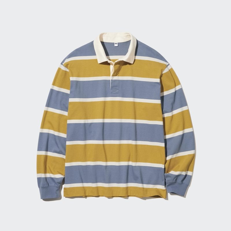 Yellow Uniqlo Rugger Long-sleeve Men Polo Shirts | 9566278