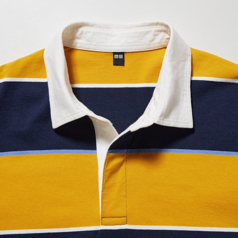 Yellow Uniqlo Rugger Striped Short Sleeve Men Polo Shirts | 3493818