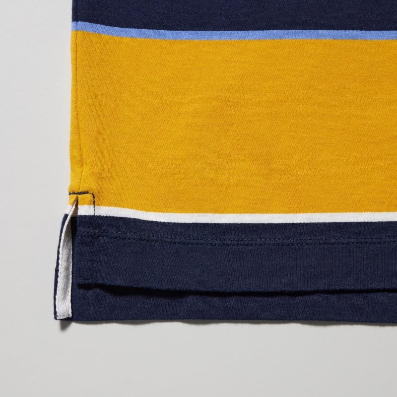 Yellow Uniqlo Rugger Striped Short Sleeve Men Polo Shirts | 3493818