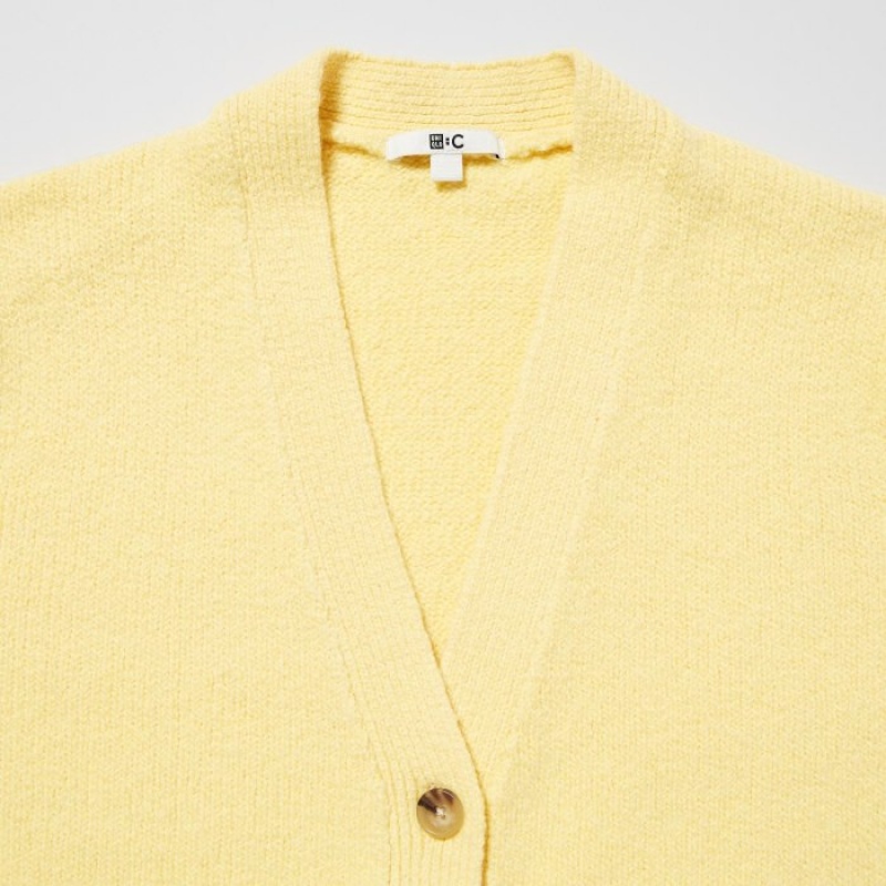 Yellow Uniqlo Soft Knit V-Neck Flare Long-Sleeve Women Cardigan | 9601063