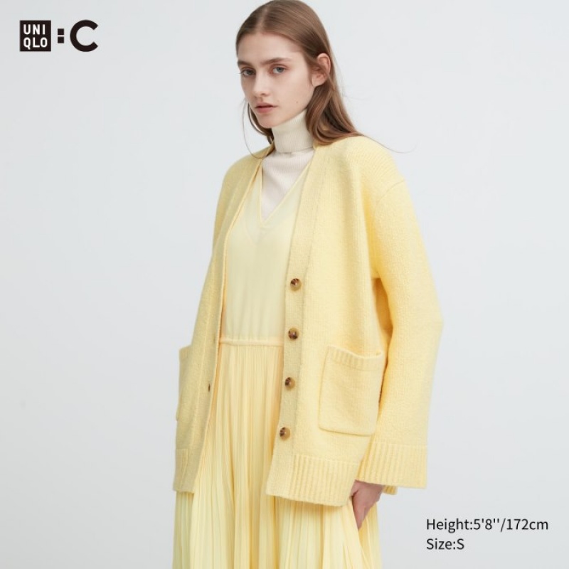 Yellow Uniqlo Soft Knit V-Neck Flare Long-Sleeve Women Cardigan | 9601063